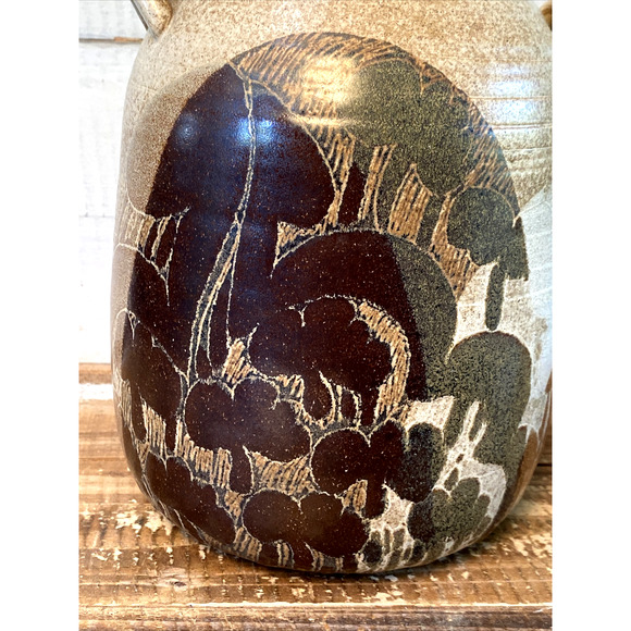 Vintage Crich Pottery England Double Handled Jug Brown Diana Worthy Signed - Picture 5 of 12